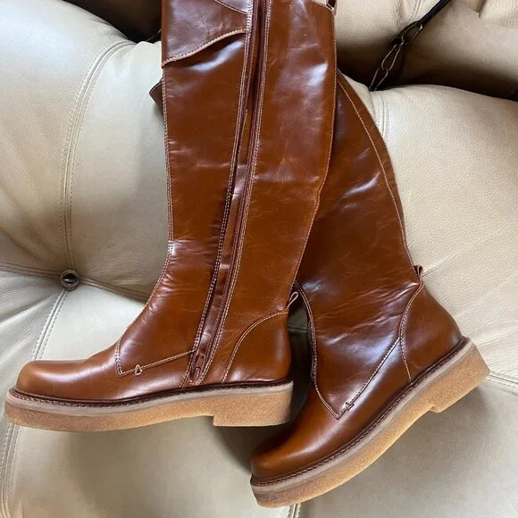 Brown Leather Knee-High Boots - Picture 2 of 3